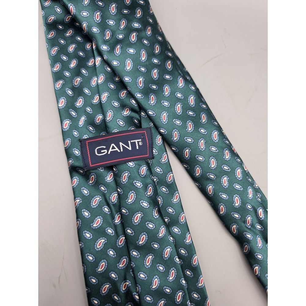 GANT Men's Silk Tie Green Teal Paisley Blue Red Classic Neck Tie 3.5" - Picture 4 of 8